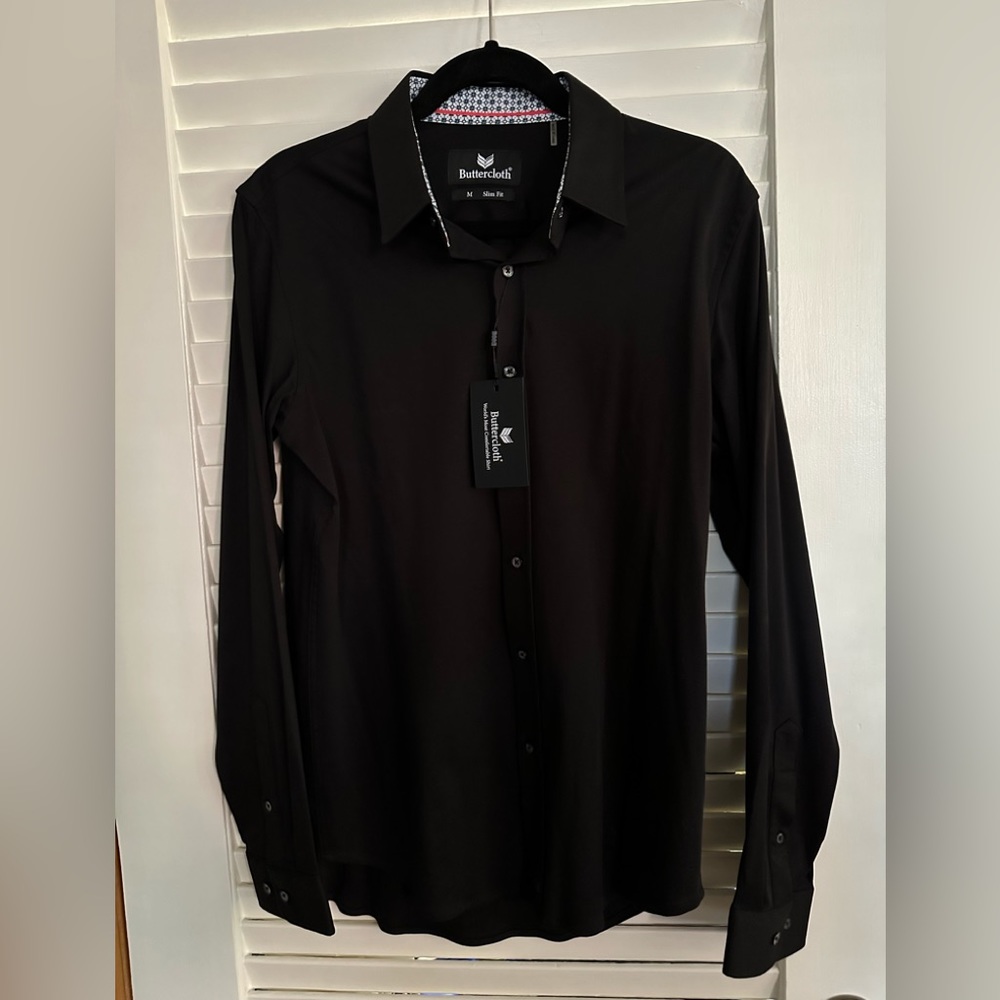 NWT Mens Buttercloth Black Button Down